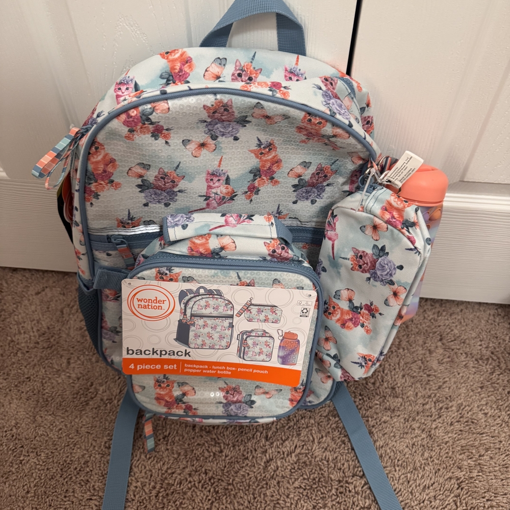 Wonder Nation Floral Cat Backpack Set
